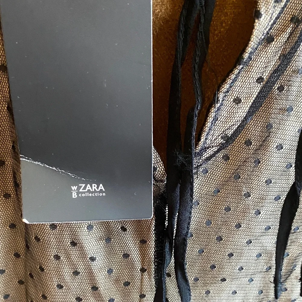 Zara Black and Gray Sheer Sleeve Blouse